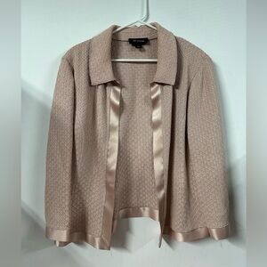 St John Women's Pink Textured Knit Open Front Cardigan Sweater Size 14